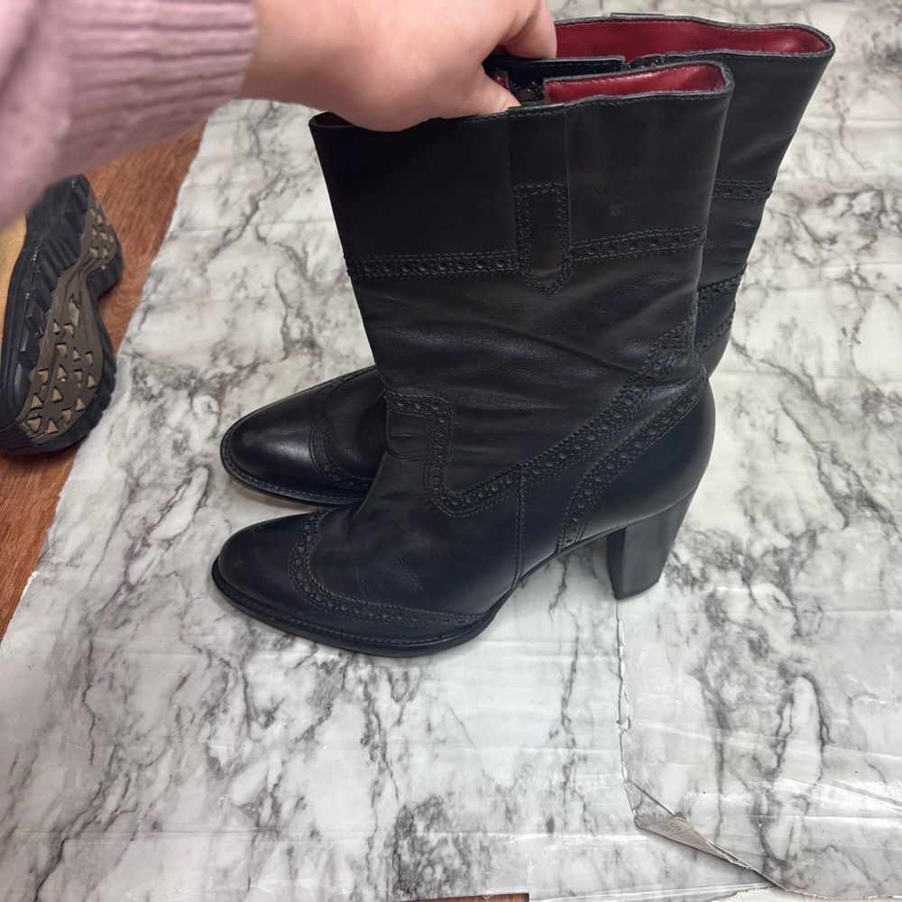 Eddie Bauer Vintage Y2K Black Leather Chunky Heel Boots Ankle Size 11 zip up - Picture 4 of 11